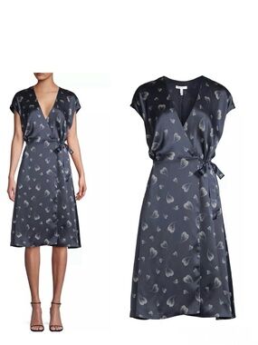Joie Bethwyn Heart Print Silk Wrap Dress Size Small